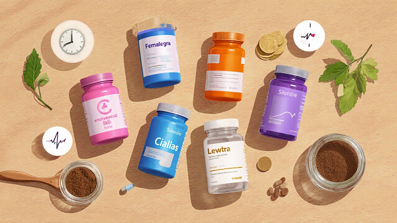 Flat lay of prescription pills and herbal supplements together.