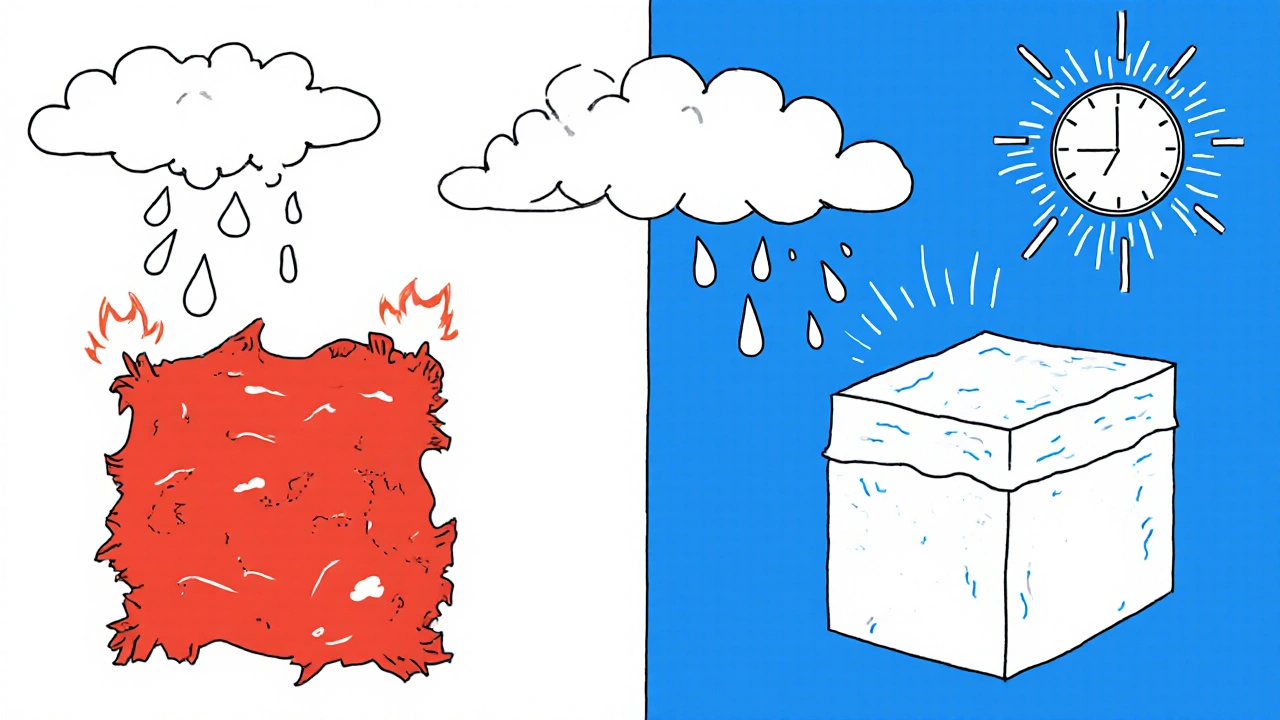 Contrasting side effects: irritated skin vs. gentle, fast treatments with time clock