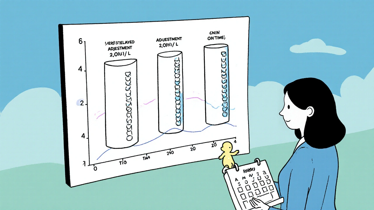 Medical TSH chart showing hormone levels during pregnancy with baby silhouette