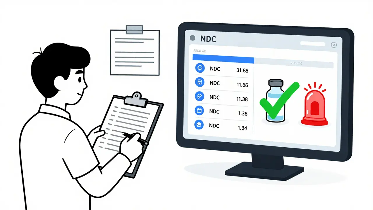 Side-by-side comparison of manual recall checking and automated system with warning and confirmation indicators.