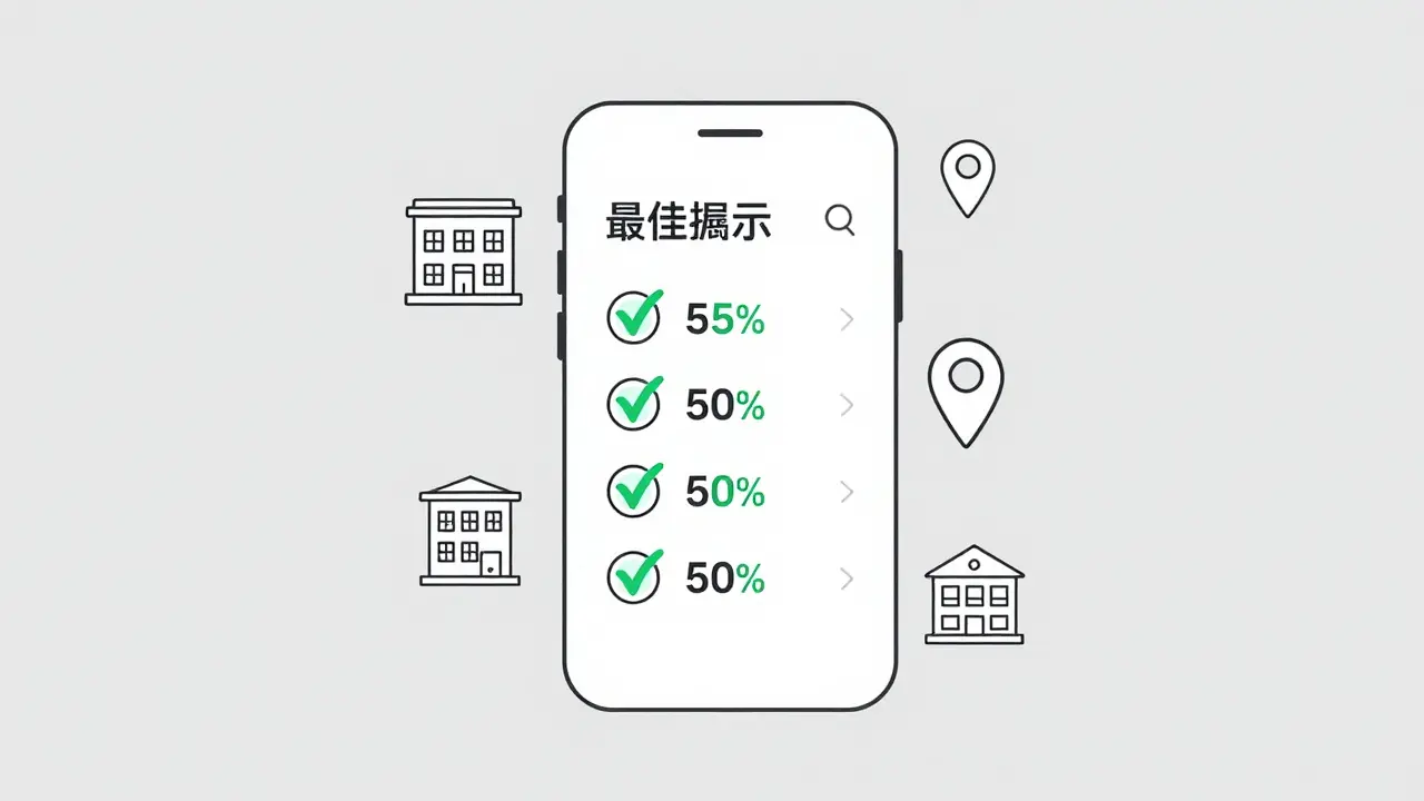 Monoline drawing of a smartphone using a pharmacy price comparison app with location pins.