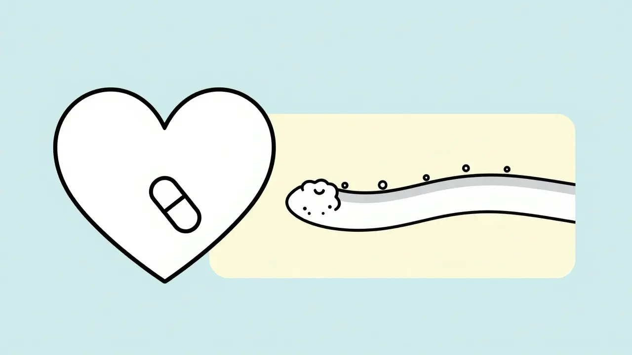 Monoline illustration showing heart medication and the fusing of pleural layers.