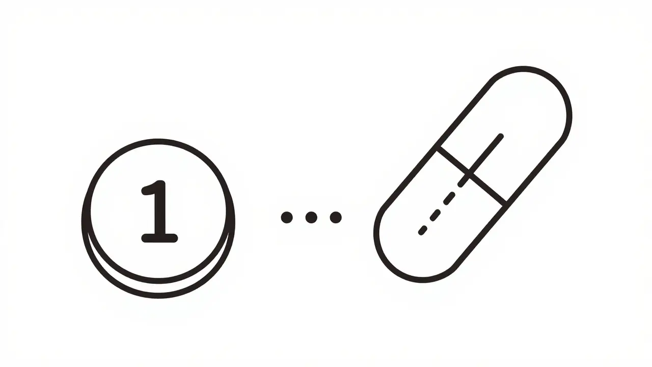Illustration comparing 1mg vs split 5mg pills