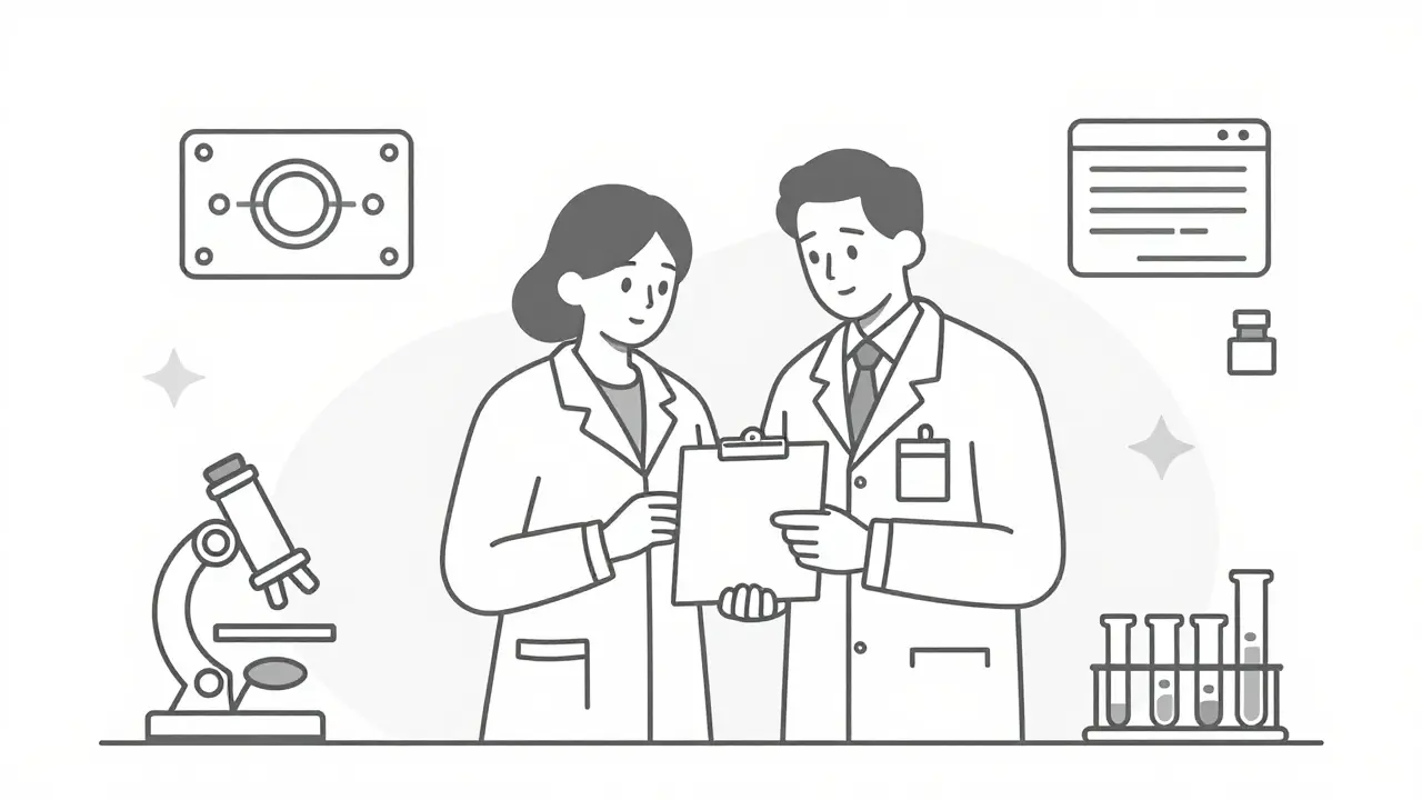 Medical team reviewing charts for antibiotic stewardship