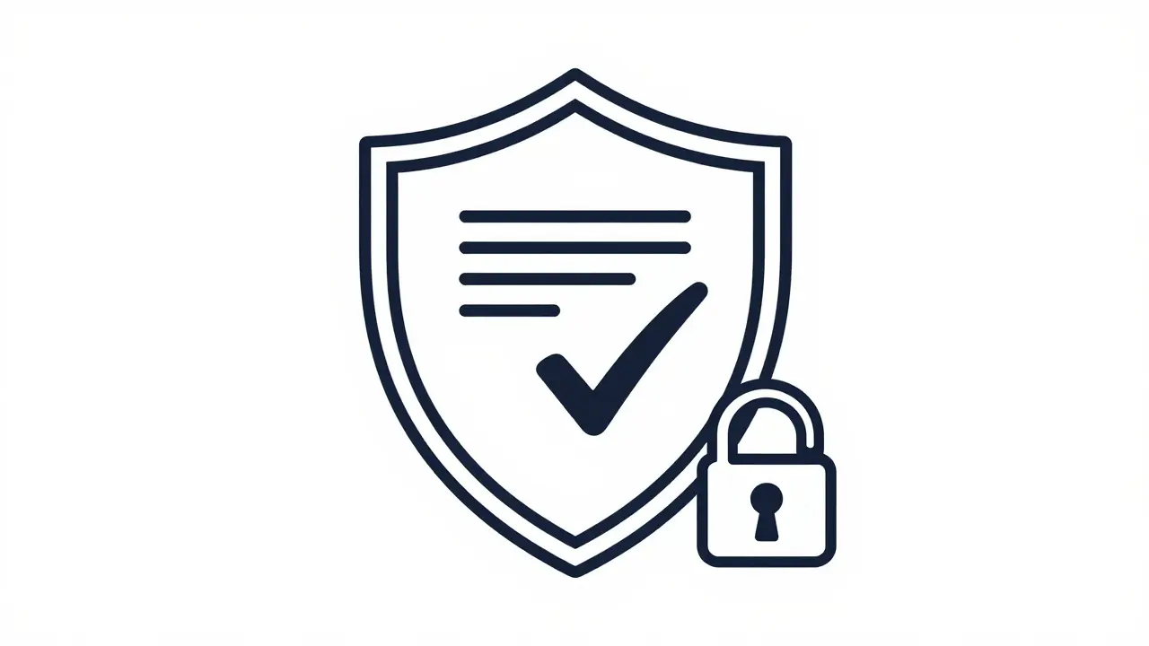 Shield and lock icons symbolizing safe online pharmacy