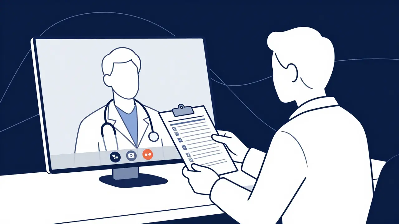 Telehealth doctor reviewing patient health questionnaire