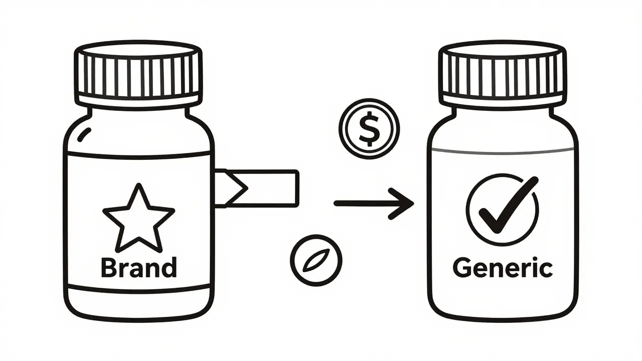 Illustration comparing brand name vs generic medication costs