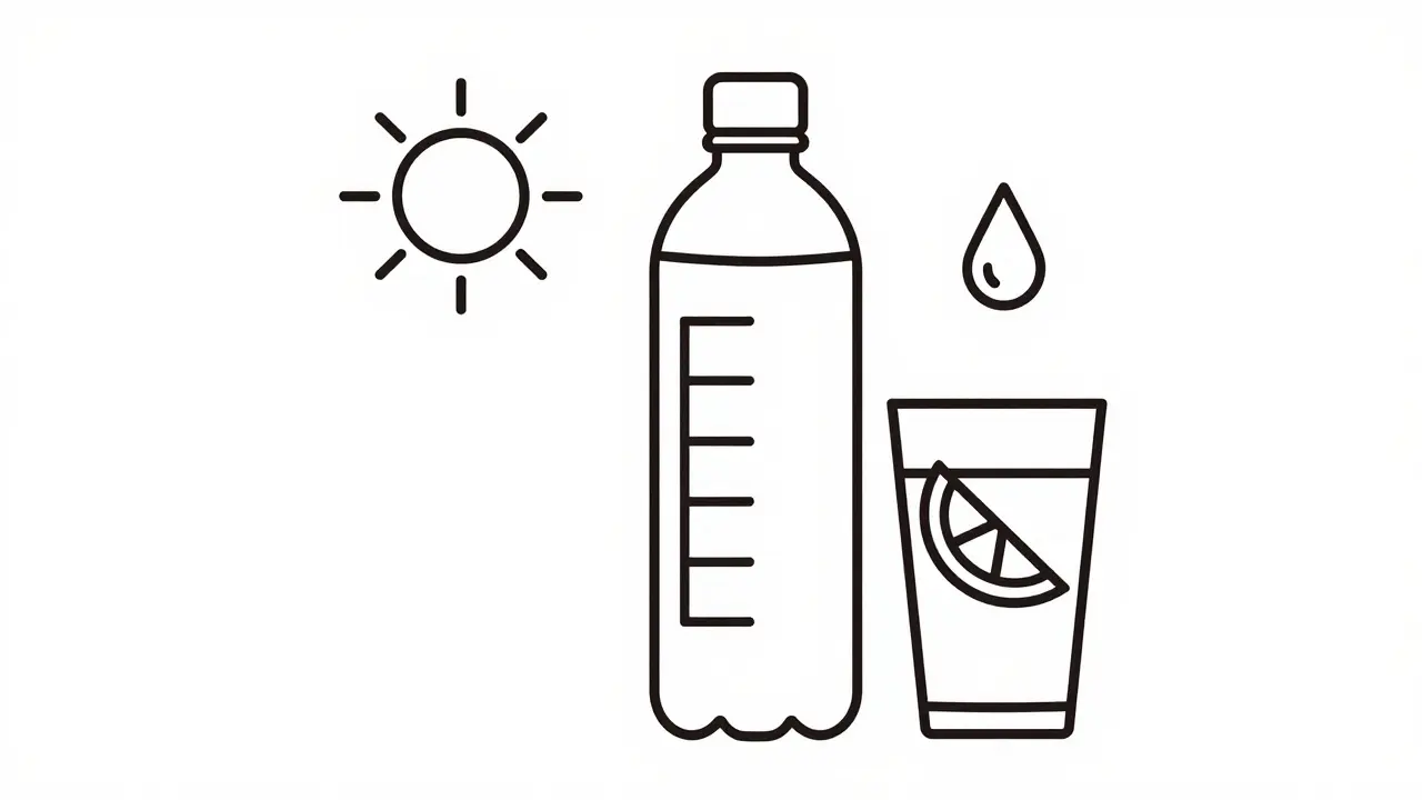 Line art of water bottle and lemon water for hydration