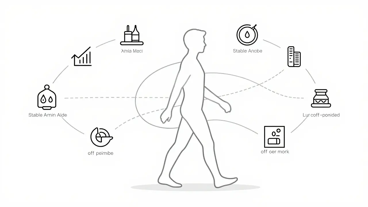 Minimalist illustration of smooth movement supported by stable nutrient levels and science.
