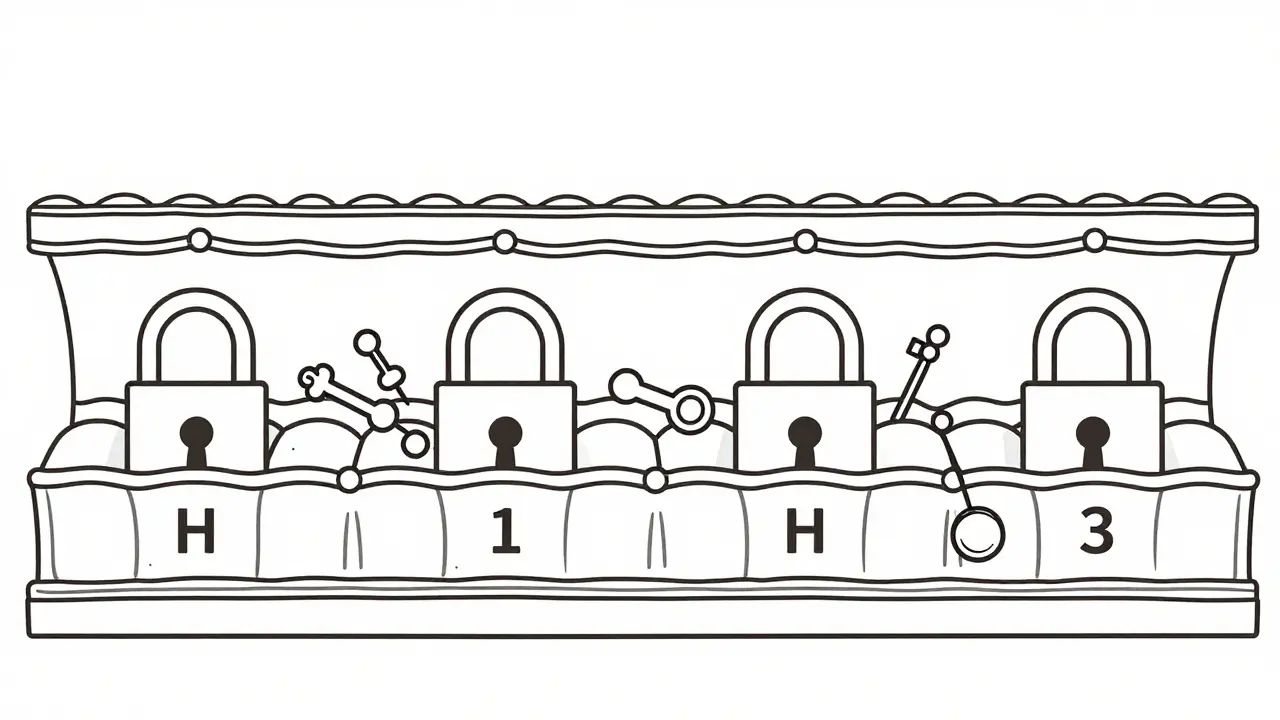 Molecular diagram showing antihistamines blocking receptors