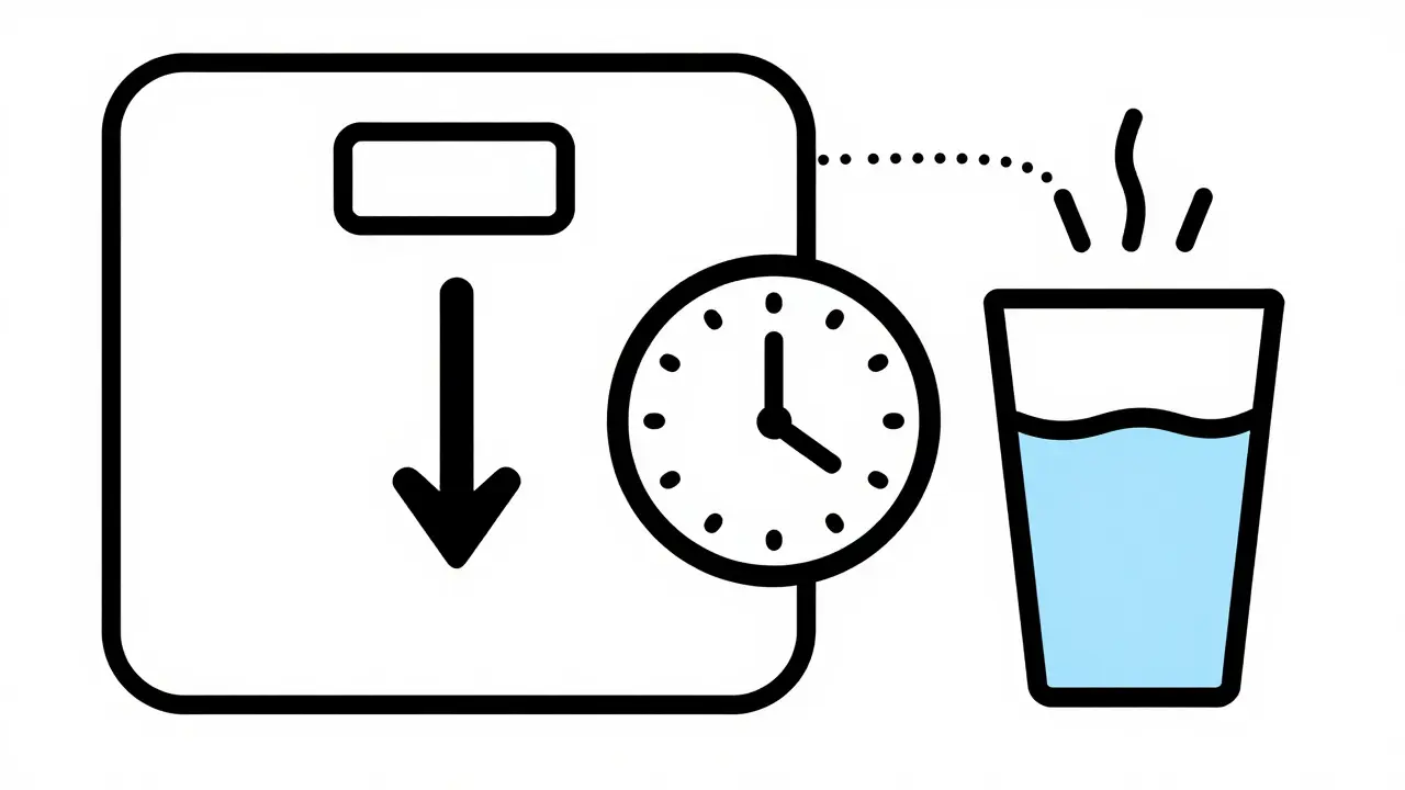 Scale, clock, and water cup for health tracking