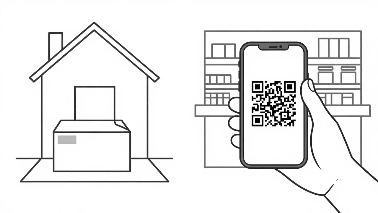 Split view of home delivery and local pharmacy pickup options