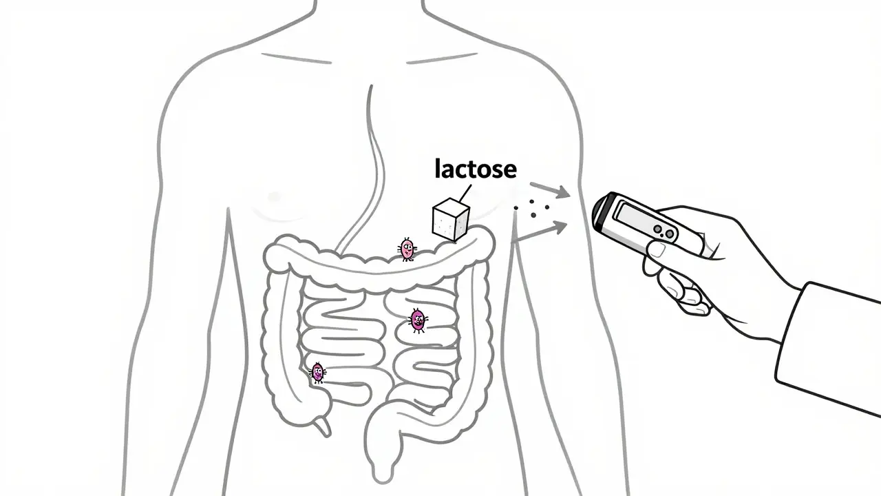 Diagram of hydrogen breath test for lactose intolerance