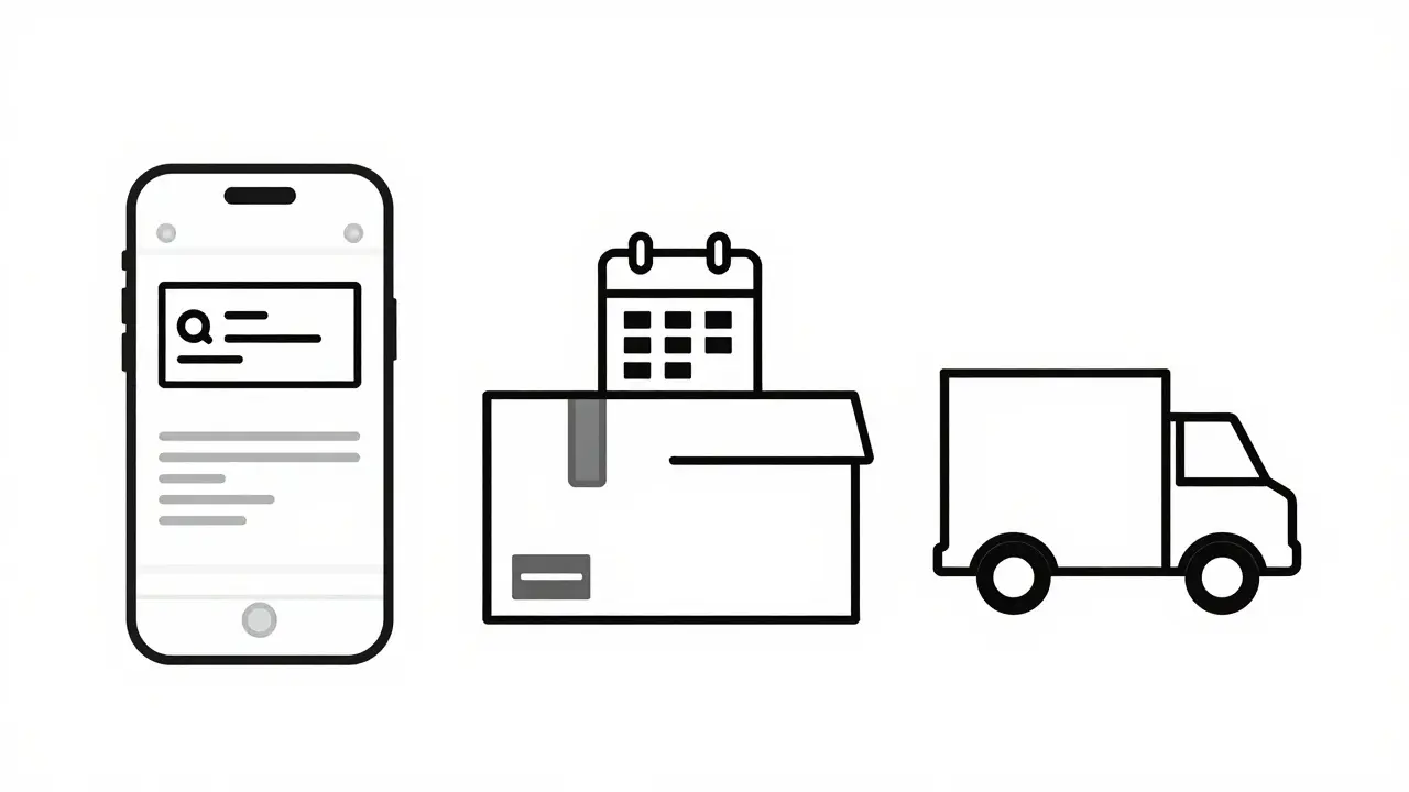 Illustration comparing coupon apps, bulk shipping, and online delivery options