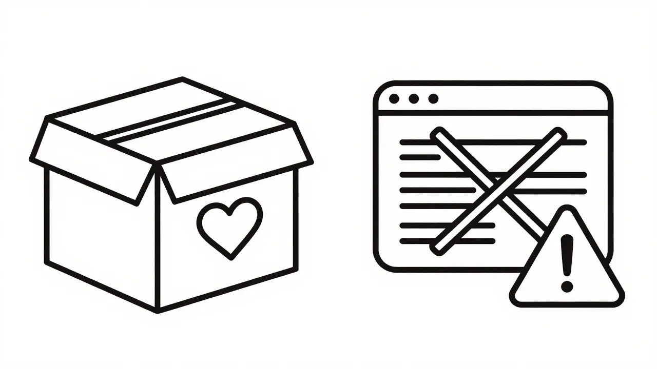 Illustration comparing safe delivery box vs unsafe website icons