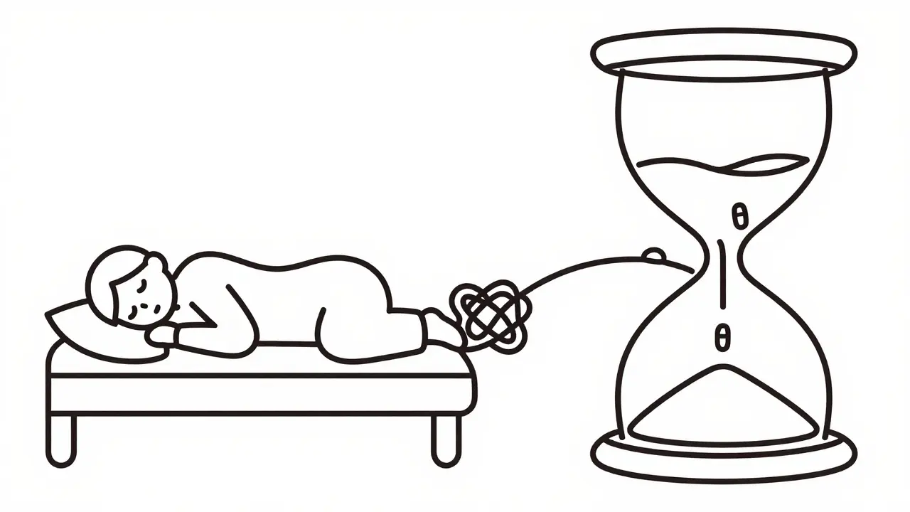 Line art of tangled chains and pills symbolizing dependence