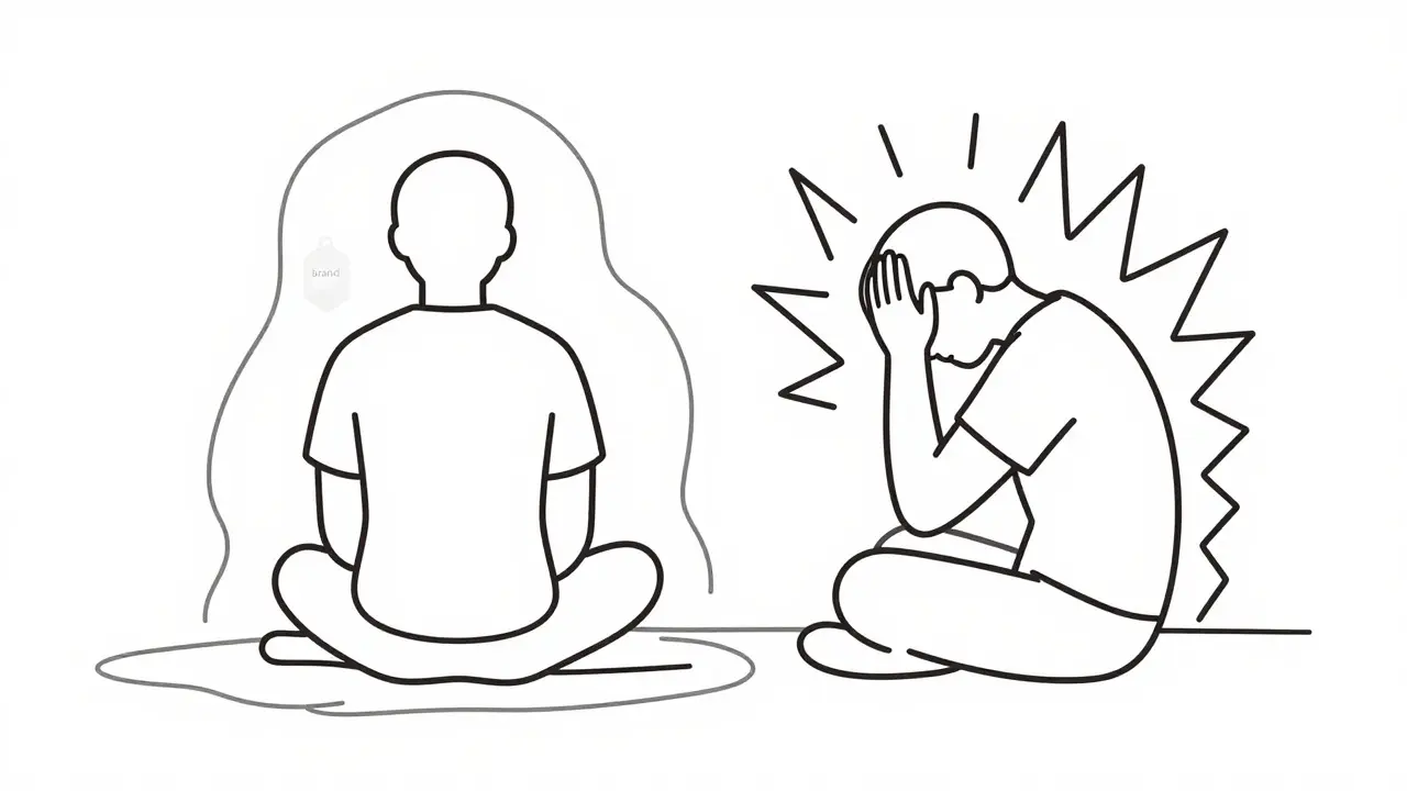 Two figures showing different pain levels based on brand versus generic labels