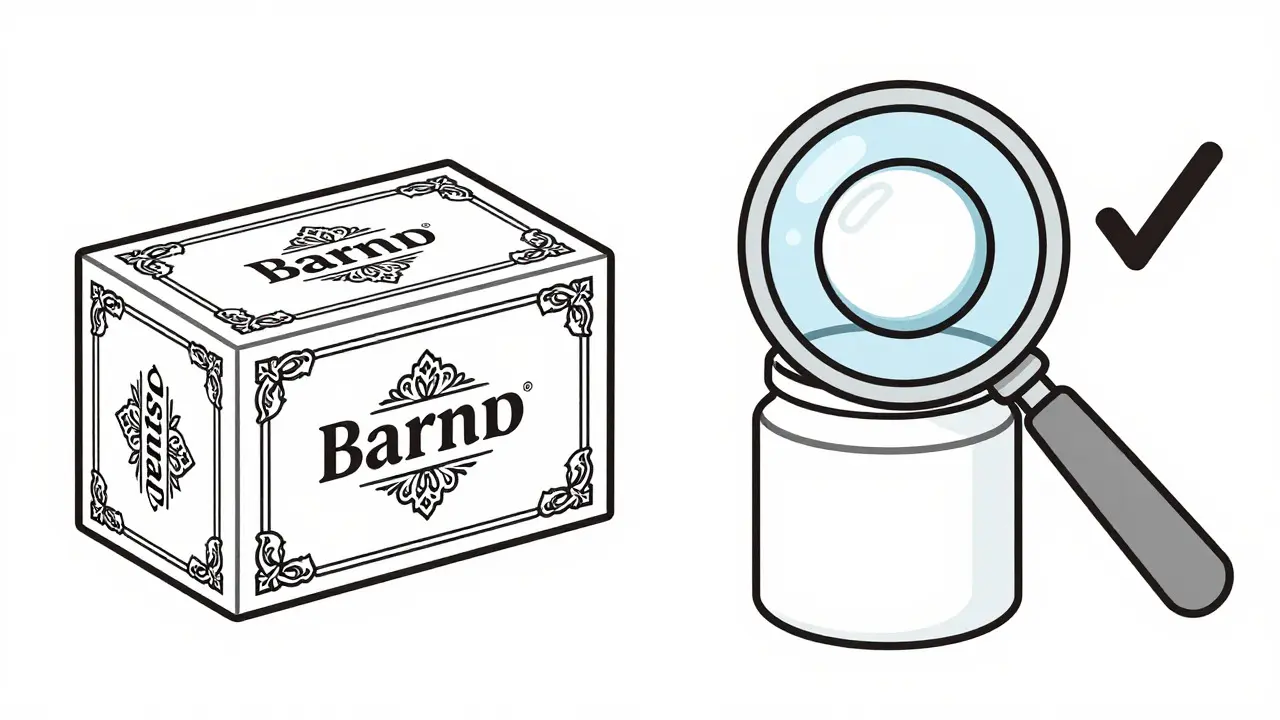 Comparison of brand name and generic pills showing they are equivalent
