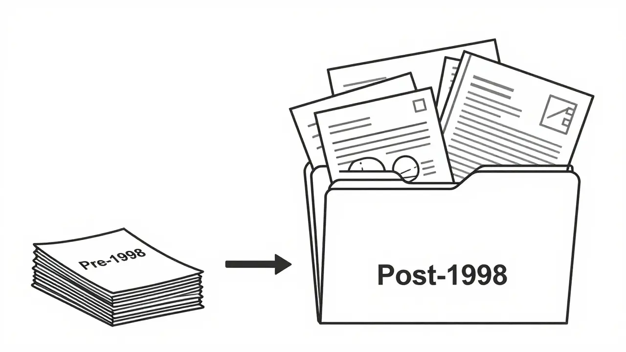 Comparison of sparse old records vs rich new data