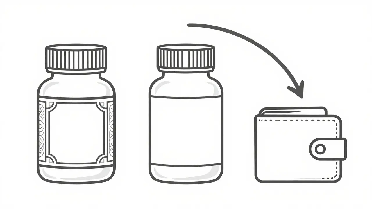 Comparison of three pill bottles illustrating brand, generic, and authorized generic types