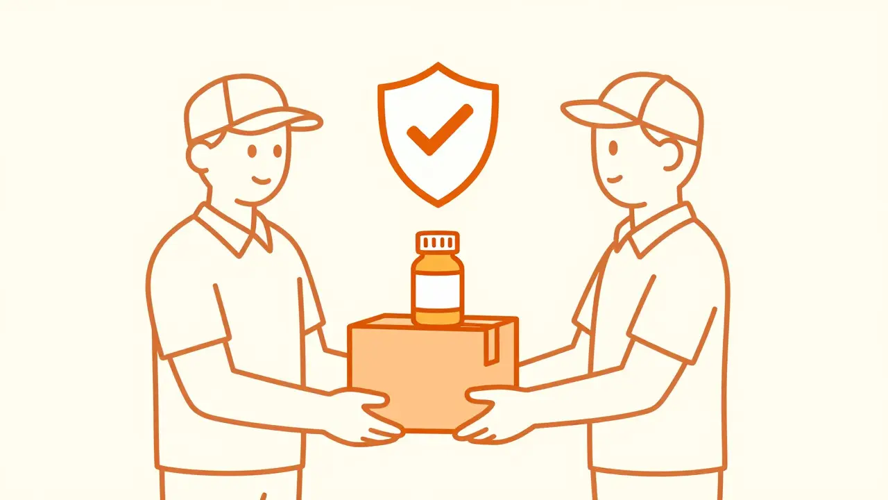 Courier delivering secure medication package to doorstep