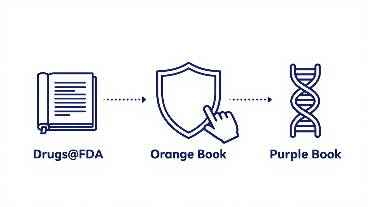Icons connecting different FDA drug databases