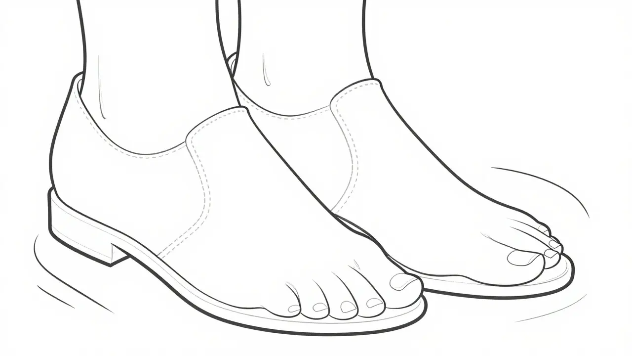 Illustration of properly fitted diabetic shoes with spacious toe boxes